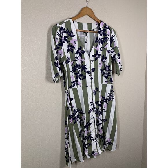 Vero Moda Vilja Striped Floral Shirt Dress Large L Mixed Print Button Front - Picture 2 of 6